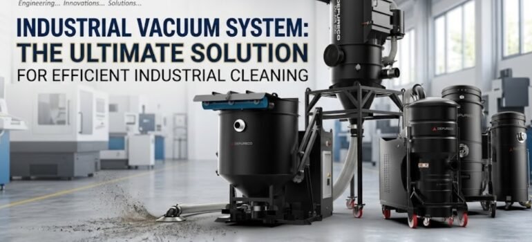 Industrial vacuum system used for efficient cleaning and dust removal in manufacturing and industrial facilities