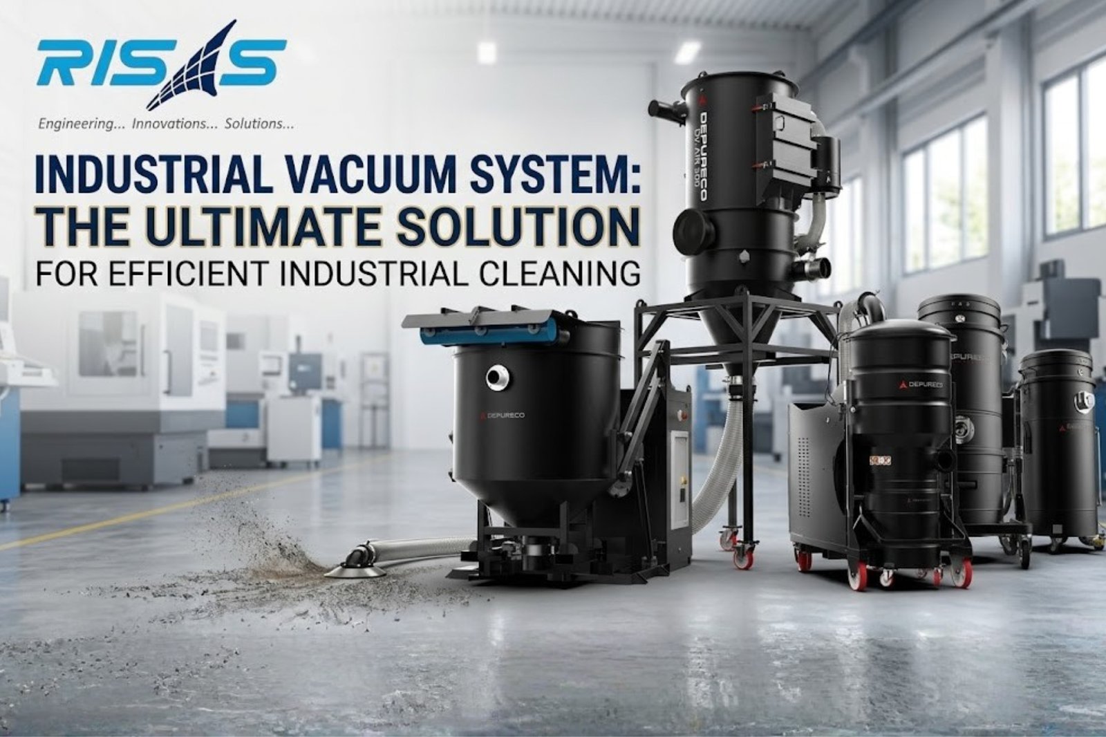 Industrial vacuum system used for efficient cleaning and dust removal in manufacturing and industrial facilities
