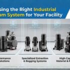 Industrial vacuum system cleaning dust and debris in a manufacturing facility to improve workplace safety and efficiency