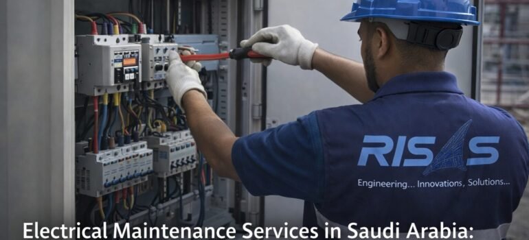 RISAS engineer performing electrical maintenance and panel inspection in industrial facility in Saudi Arabia