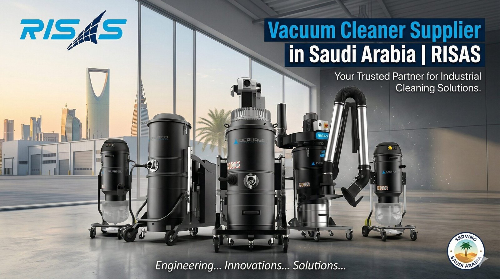Industrial vacuum cleaner systems supplied by RISAS in Saudi Arabia for efficient dust control and industrial cleaning applications